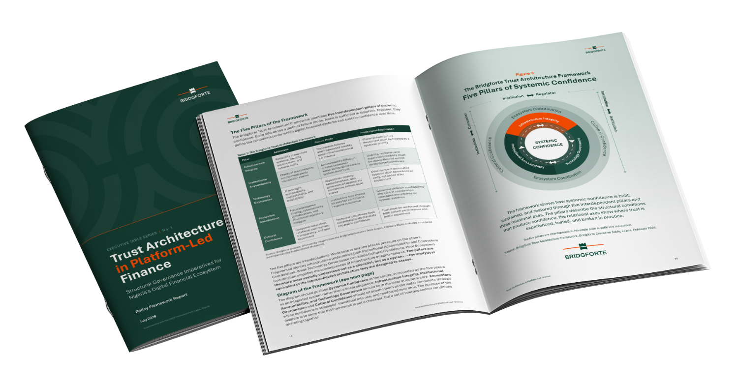 The report: cover and an open spread showing the Five Pillars framework